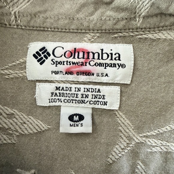 Columbia Mens Beige Hawaiian Tropical Shark Print Button Down Cotton Shirt M - Picture 4 of 6